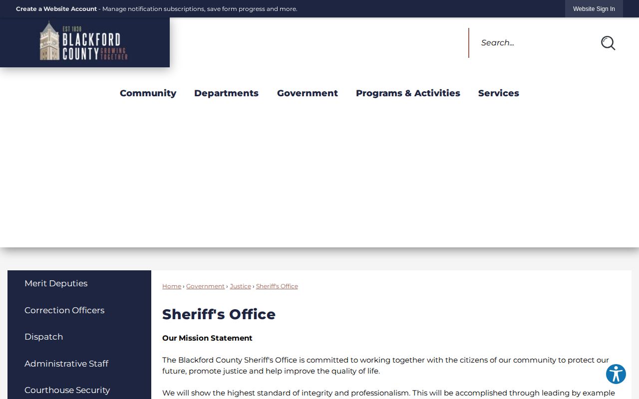 Blackford County Sheriff booking record and roster fallback page