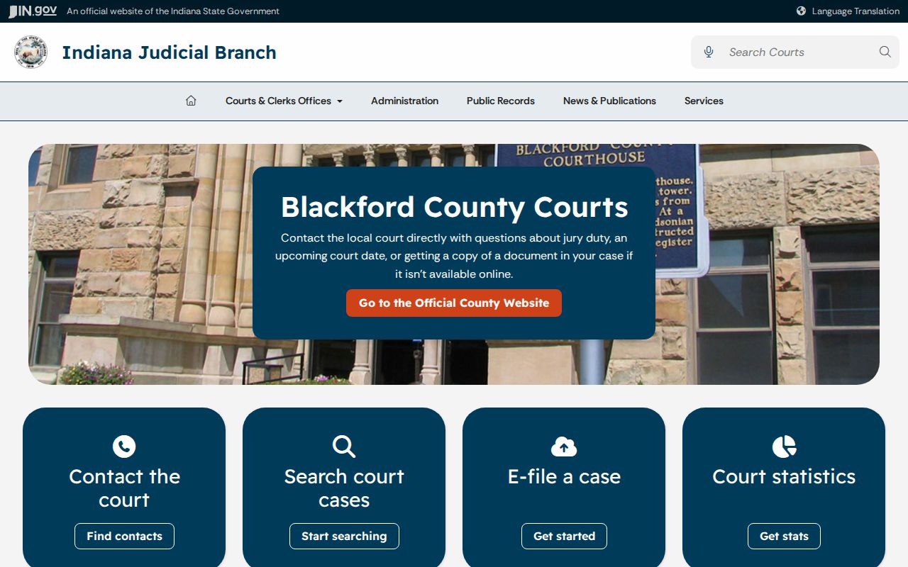 Blackford County court directory for warrant records